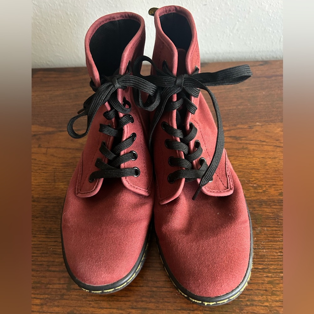 Dr. Martens Women's Burgundy Canvas Ankle Boots - Picture 6 of 11
